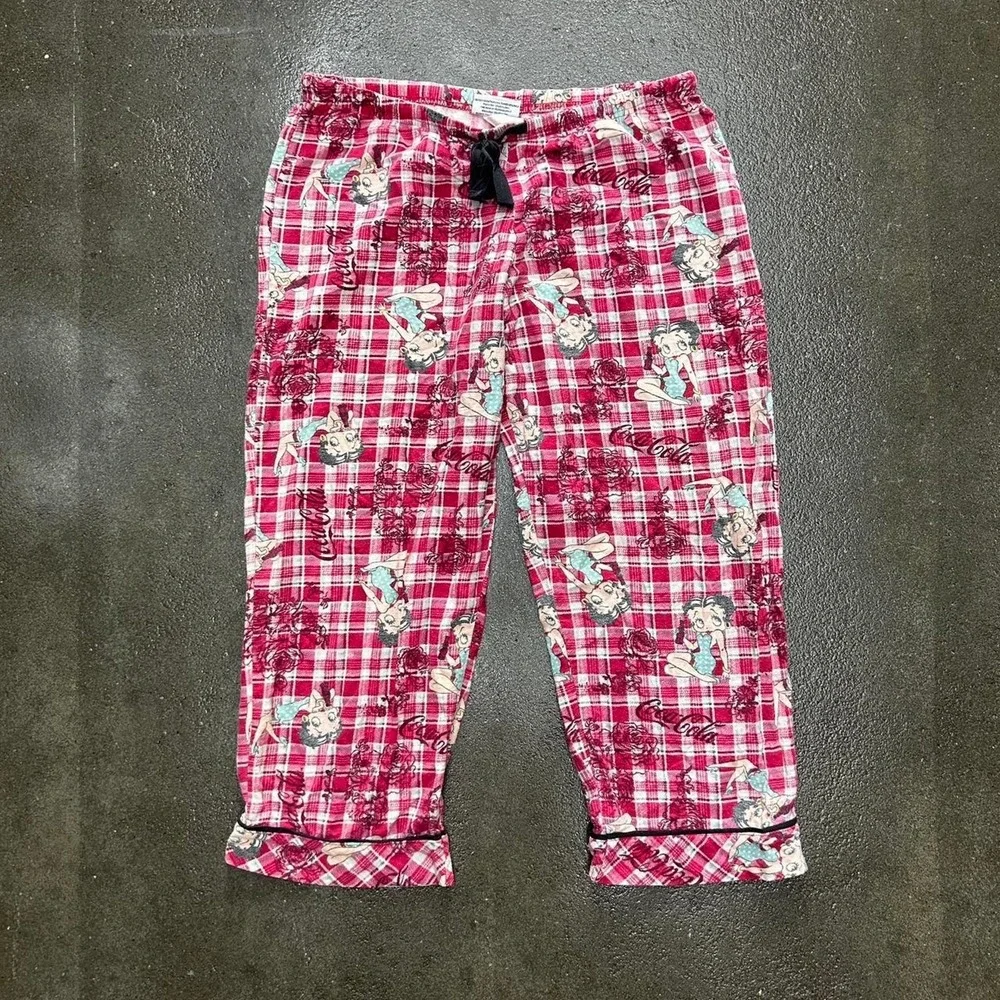 Vintage‎ Y2K Betty Boop Coca Cola Red White Plaid Loungwear Pants Women's Medium